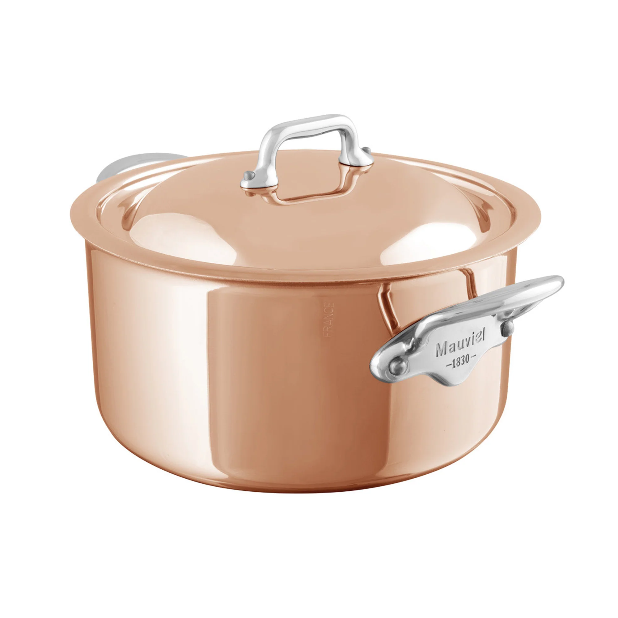 Mauviel M'Heritage M'6 S Induction Copper Stewpan With Lid, Cast Stainless Steel Handles, 6.3-Qt
